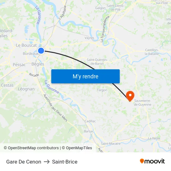 Gare De Cenon to Saint-Brice map