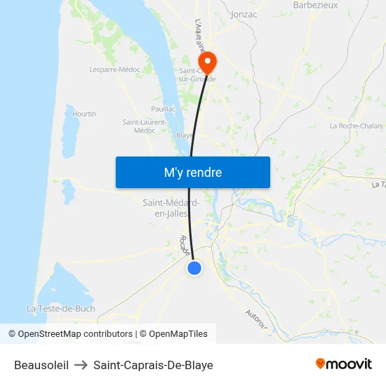 Beausoleil to Saint-Caprais-De-Blaye map