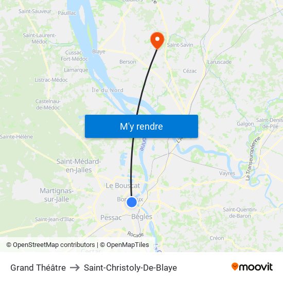 Grand Théâtre to Saint-Christoly-De-Blaye map