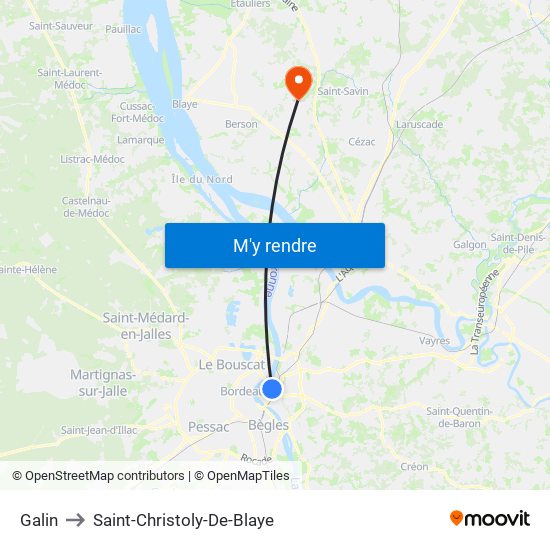 Galin to Saint-Christoly-De-Blaye map