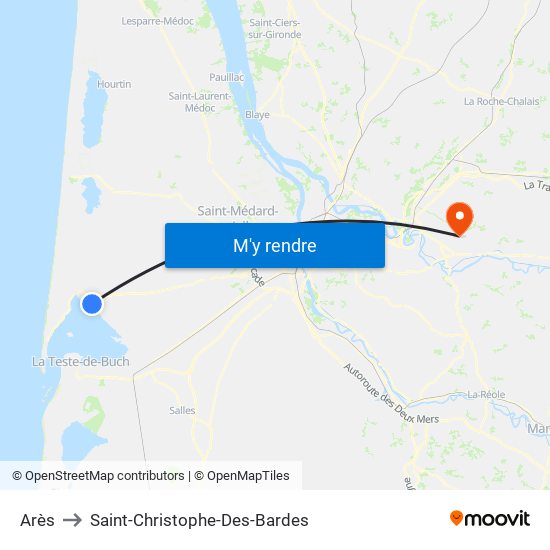 Arès to Saint-Christophe-Des-Bardes map