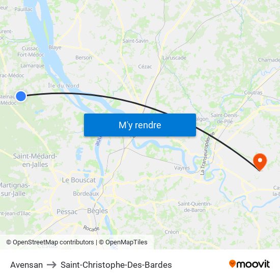 Avensan to Saint-Christophe-Des-Bardes map