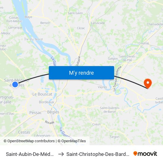 Saint-Aubin-De-Médoc to Saint-Christophe-Des-Bardes map