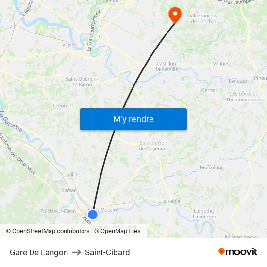 Gare De Langon to Saint-Cibard map