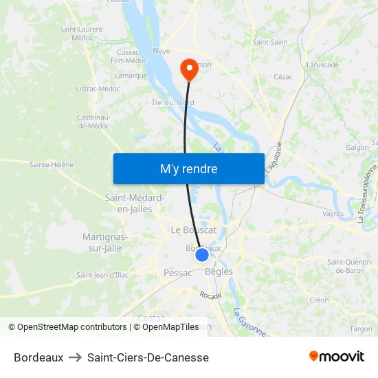 Bordeaux to Saint-Ciers-De-Canesse map