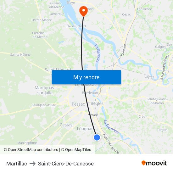 Martillac to Saint-Ciers-De-Canesse map