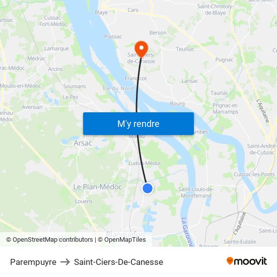 Parempuyre to Saint-Ciers-De-Canesse map