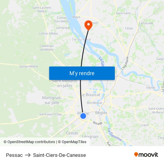 Pessac to Saint-Ciers-De-Canesse map