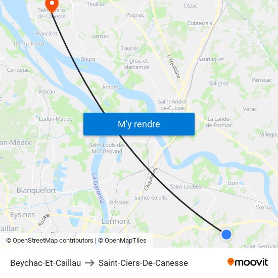 Beychac-Et-Caillau to Saint-Ciers-De-Canesse map