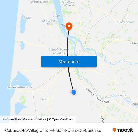 Cabanac-Et-Villagrains to Saint-Ciers-De-Canesse map