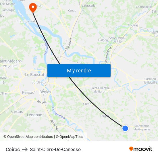 Coirac to Saint-Ciers-De-Canesse map