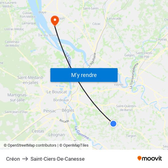 Créon to Saint-Ciers-De-Canesse map