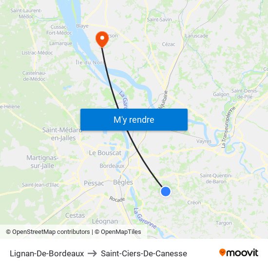 Lignan-De-Bordeaux to Saint-Ciers-De-Canesse map