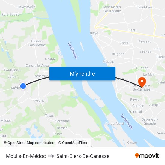Moulis-En-Médoc to Saint-Ciers-De-Canesse map