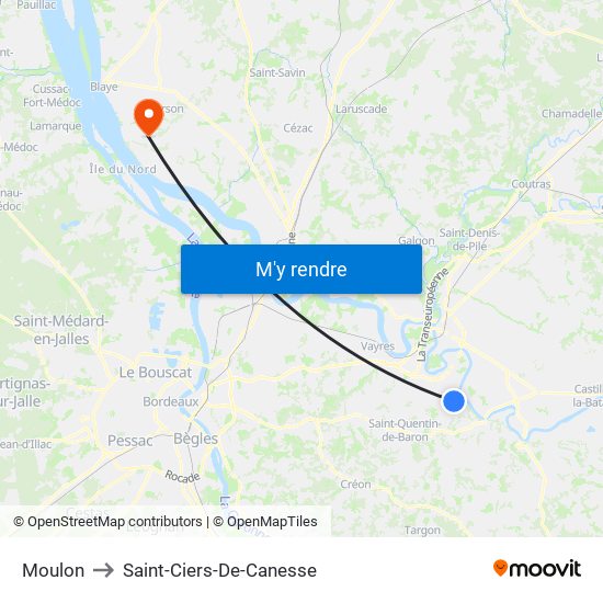 Moulon to Saint-Ciers-De-Canesse map