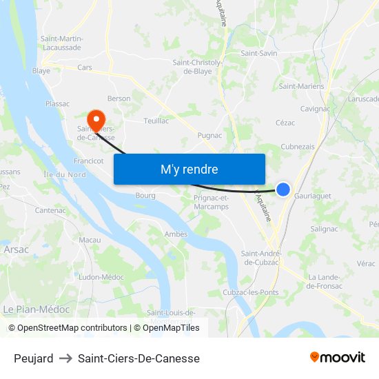Peujard to Saint-Ciers-De-Canesse map