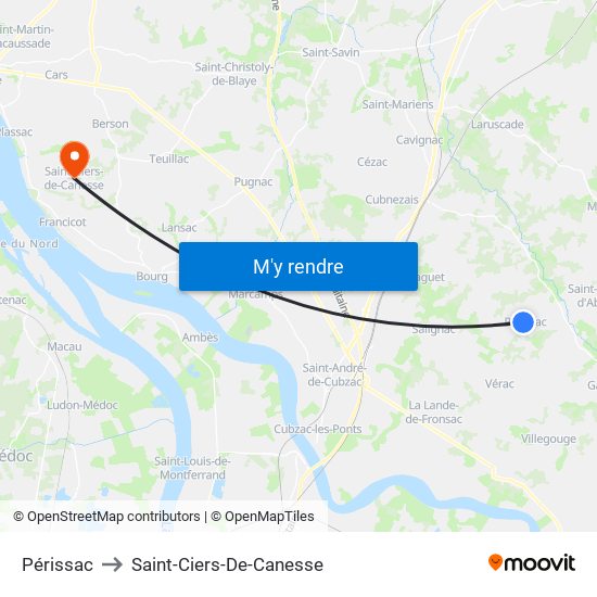 Périssac to Saint-Ciers-De-Canesse map