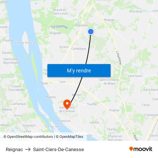 Reignac to Saint-Ciers-De-Canesse map