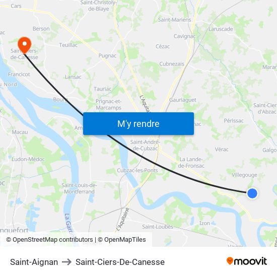 Saint-Aignan to Saint-Ciers-De-Canesse map