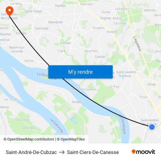 Saint-André-De-Cubzac to Saint-Ciers-De-Canesse map