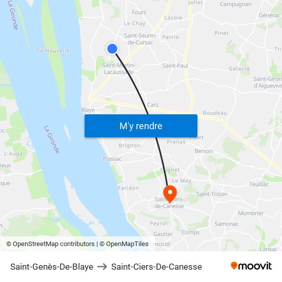 Saint-Genès-De-Blaye to Saint-Ciers-De-Canesse map