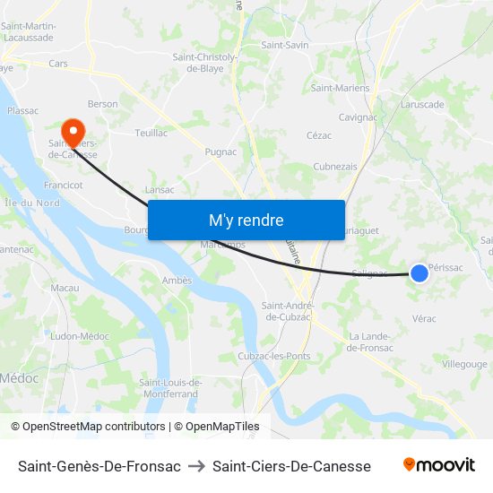 Saint-Genès-De-Fronsac to Saint-Ciers-De-Canesse map