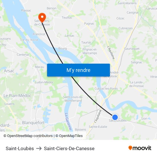 Saint-Loubès to Saint-Ciers-De-Canesse map