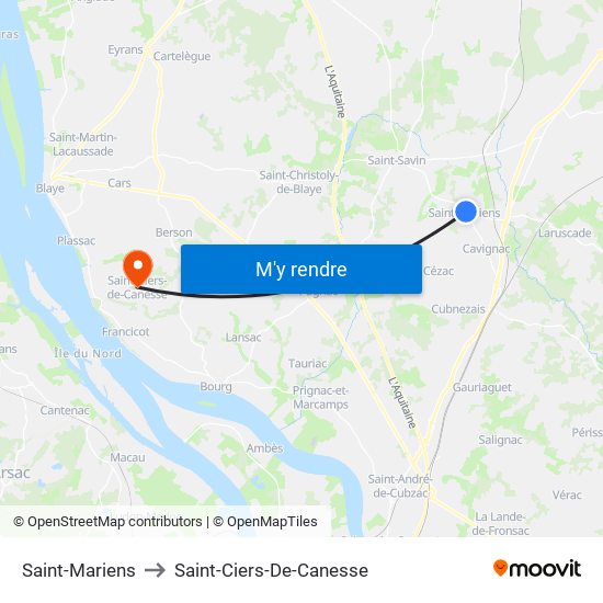 Saint-Mariens to Saint-Ciers-De-Canesse map