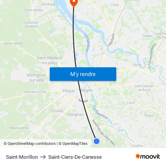 Saint-Morillon to Saint-Ciers-De-Canesse map