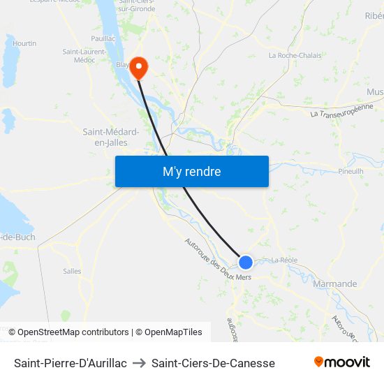 Saint-Pierre-D'Aurillac to Saint-Ciers-De-Canesse map