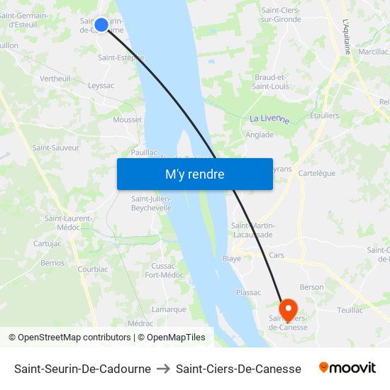 Saint-Seurin-De-Cadourne to Saint-Ciers-De-Canesse map