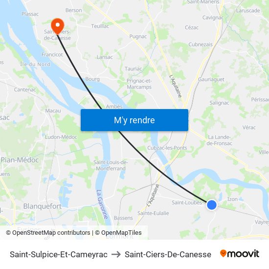 Saint-Sulpice-Et-Cameyrac to Saint-Ciers-De-Canesse map