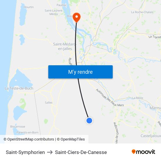 Saint-Symphorien to Saint-Ciers-De-Canesse map