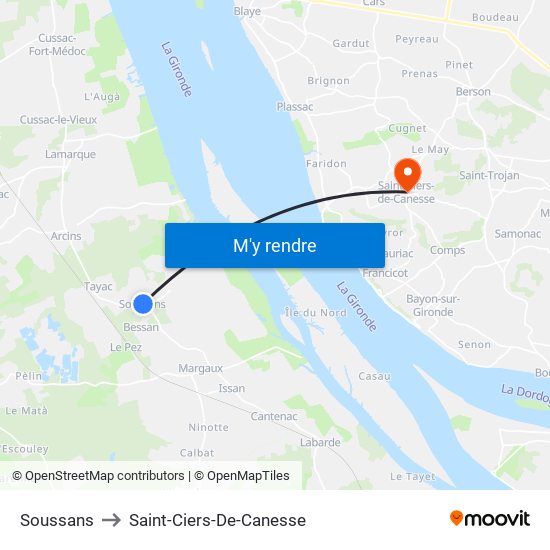 Soussans to Saint-Ciers-De-Canesse map