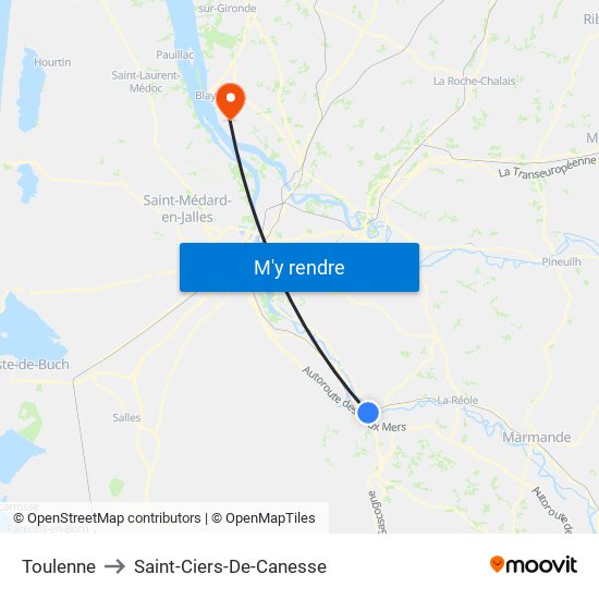 Toulenne to Saint-Ciers-De-Canesse map