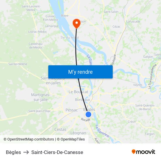 Bègles to Saint-Ciers-De-Canesse map