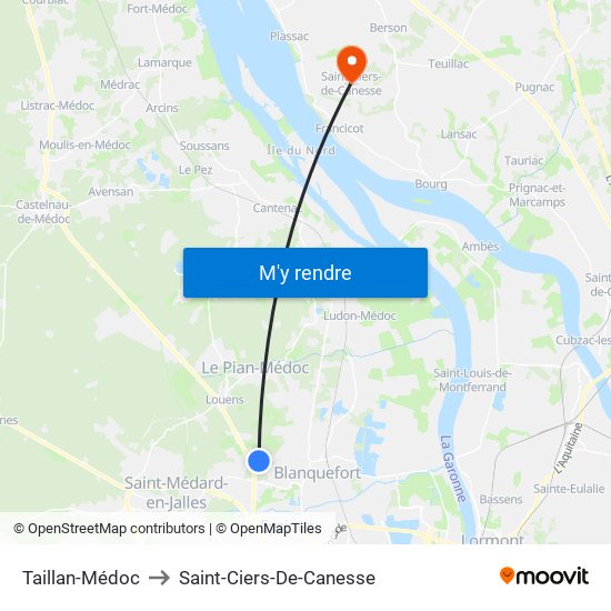 Taillan-Médoc to Saint-Ciers-De-Canesse map