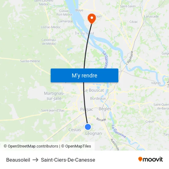 Beausoleil to Saint-Ciers-De-Canesse map