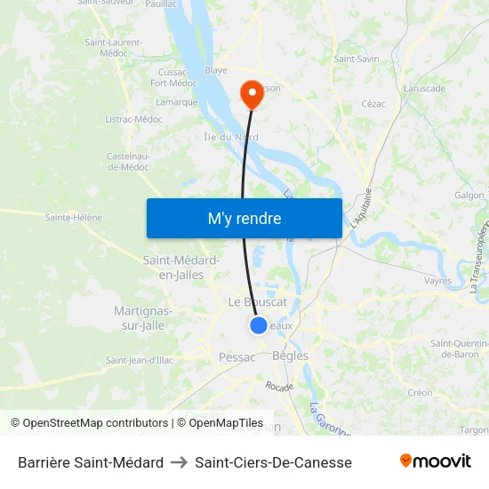 Barrière Saint-Médard to Saint-Ciers-De-Canesse map