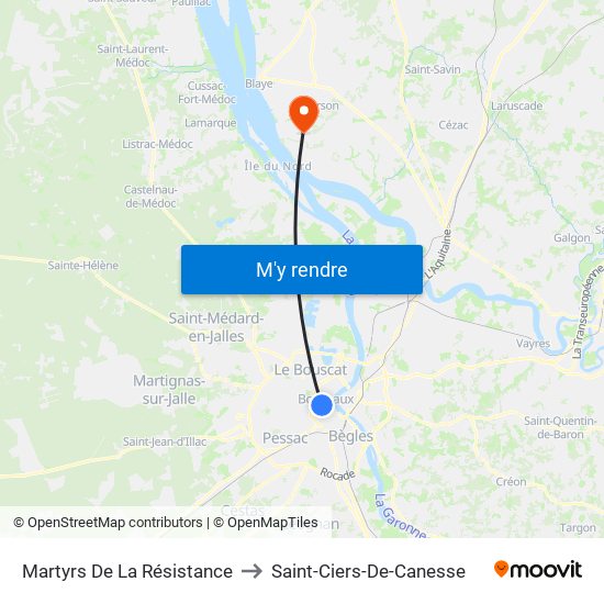 Martyrs De La Résistance to Saint-Ciers-De-Canesse map