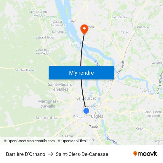 Barrière D'Ornano to Saint-Ciers-De-Canesse map