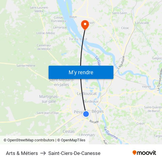 Arts & Métiers to Saint-Ciers-De-Canesse map