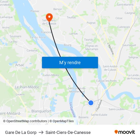 Gare De La Gorp to Saint-Ciers-De-Canesse map