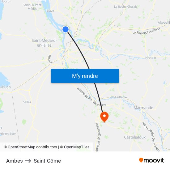 Ambes to Saint-Côme map