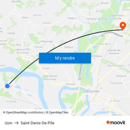 Izon to Saint-Denis-De-Pile map