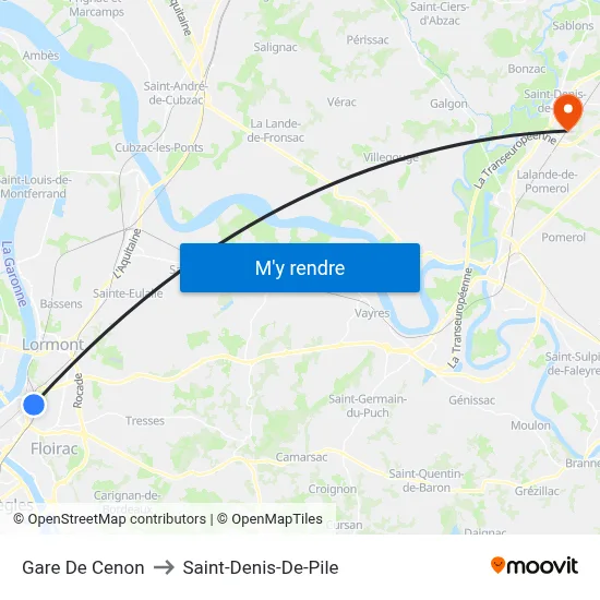 Gare De Cenon to Saint-Denis-De-Pile map
