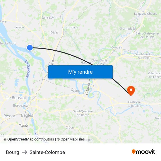 Bourg to Sainte-Colombe map