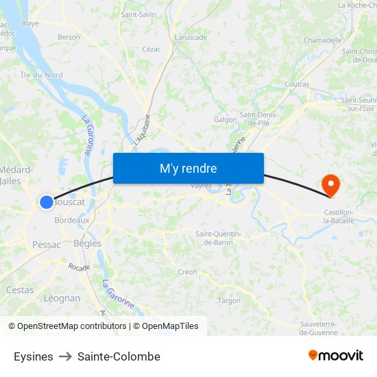 Eysines to Sainte-Colombe map