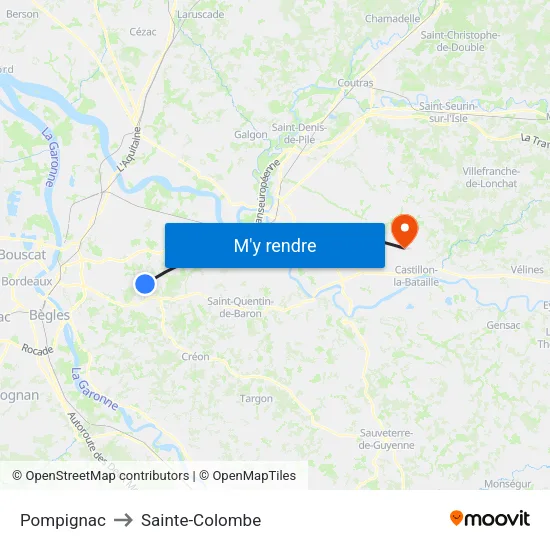 Pompignac to Sainte-Colombe map
