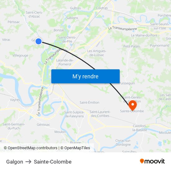 Galgon to Sainte-Colombe map
